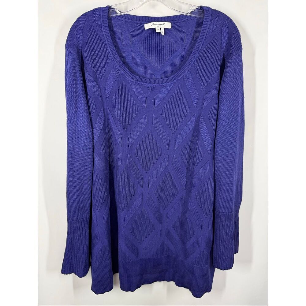 Foxcroft NYC women’s long sleeve sweater, purple argyle print size 3X NWOT